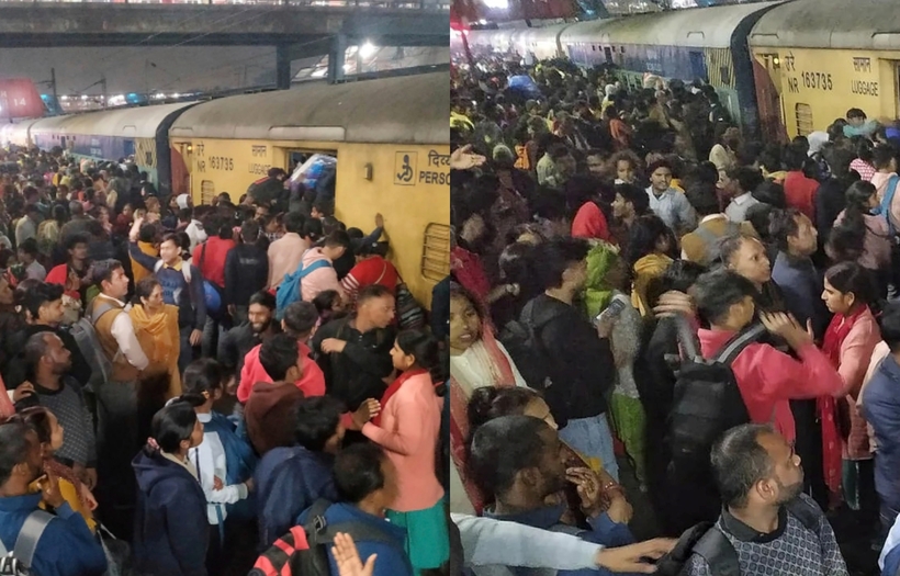 Hành khách chen chúc nhau để lên tàu tại ga xe lửa ở New Delhi (Ấn Độ) vào ngày 15/2. Ảnh: Getty
