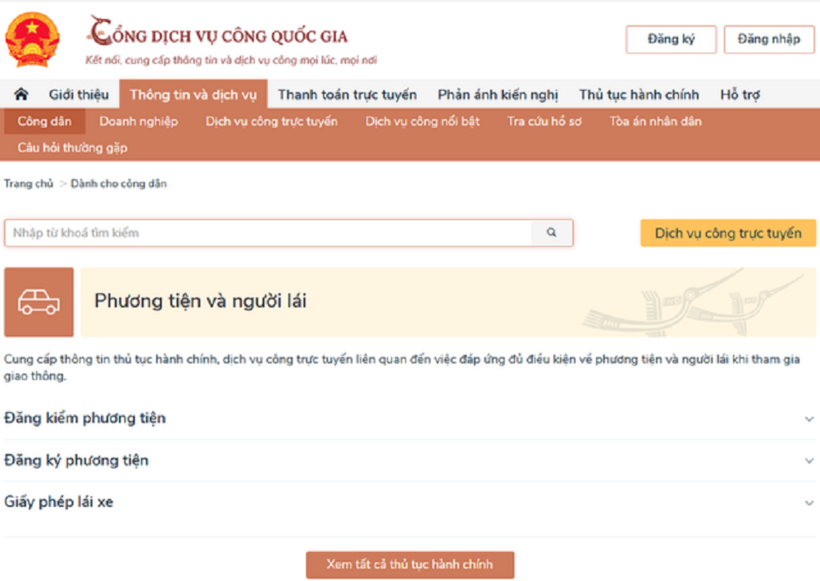 Truy cập và đăng nhập vào Cổng dch vụ công Quốc gia