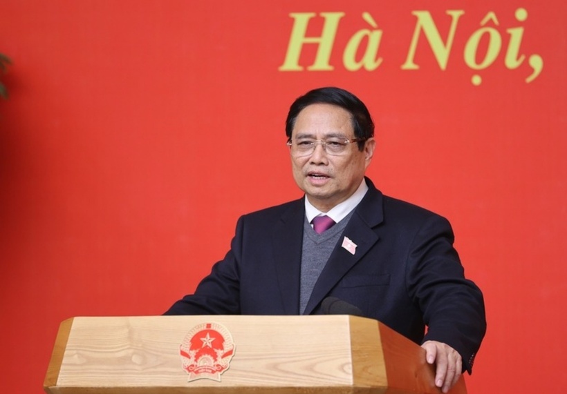 Thủ tướng Phạm Minh Chính phát biểu giao nhiệm vụ cho một số thành viên Chính phủ nhiệm kỳ 2021-2026 - Ảnh: VGP/Nhật Bắc