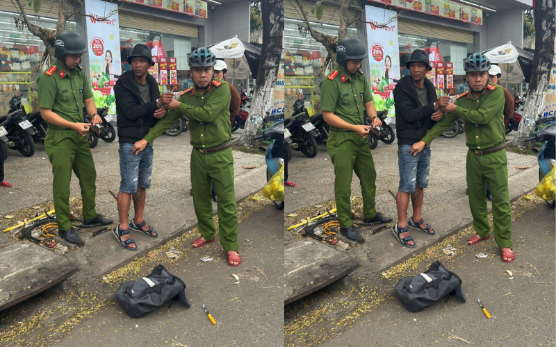 Công an phường Hòa An khống chế Phan Ngọc Quỳnh Khá cùng hung khí gây án. Ảnh: Thanh Niên