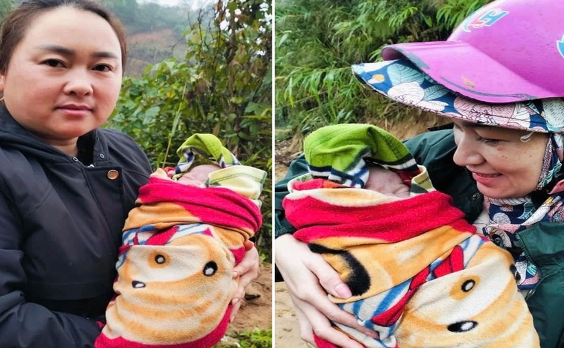 Hình ảnh bé gái chào đời cùng các giáo viên hỗ trợ đỡ đẻ. (Ảnh: Sức khỏe & Đời sống)