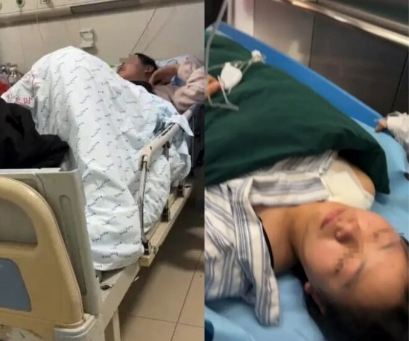 Cô gái vì bị gãy xương đòn nên phải nhập viện điều trị. Ảnh: QQ.com.