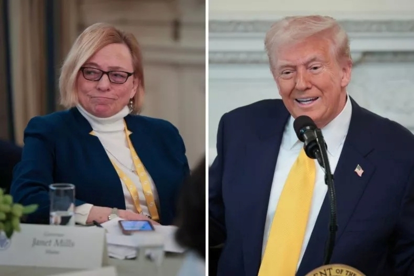 Tổng thống Mỹ Donald Trump (bên phải) và Thống đốc bang Maine Janet Mills. Ảnh: Newsweek