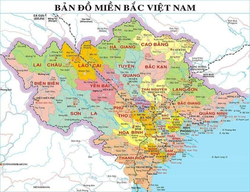 Bản đồ miền Bắc Việt Nam. Ảnh: Bản đồ Việt Nam/ Dân Trí