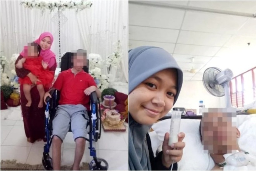 Cô Nurul Syazwani chăm chồng bị liệt. Ảnh: MSN