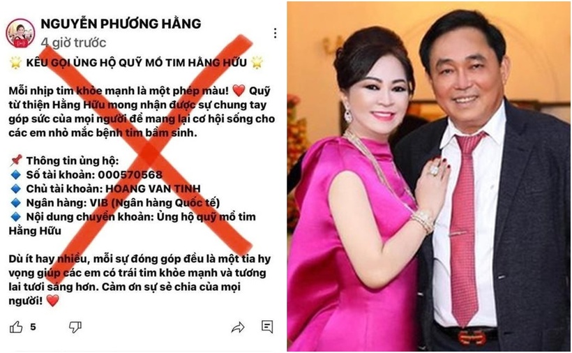 Một trang giả mạo kêu gọi ủng hộ Quỹ mổ tim Hằng Hữu. (Ảnh: Nhịp sống thị trường)