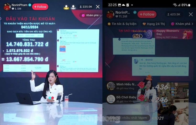 Phiên livestream của Phạm Thoại và mẹ bé Bắp thu hút hơn 620.000 lượt mắt xem trên mạng xã hội Tiktok tối 25/2. (Ảnh: Tiền phong)