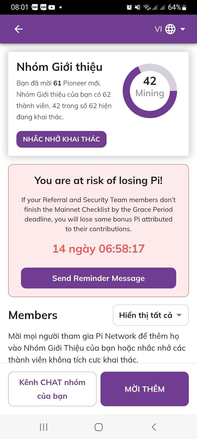 Hạn chót KYC Pi đã được gia hạn đến 14/3. Ảnh chụp màn hình.