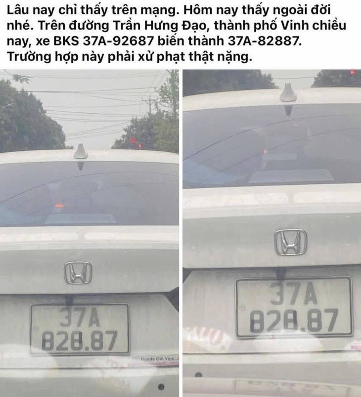 Chiếc ô tô được dán băng keo đổi biển số. Ảnh: Tiền phong