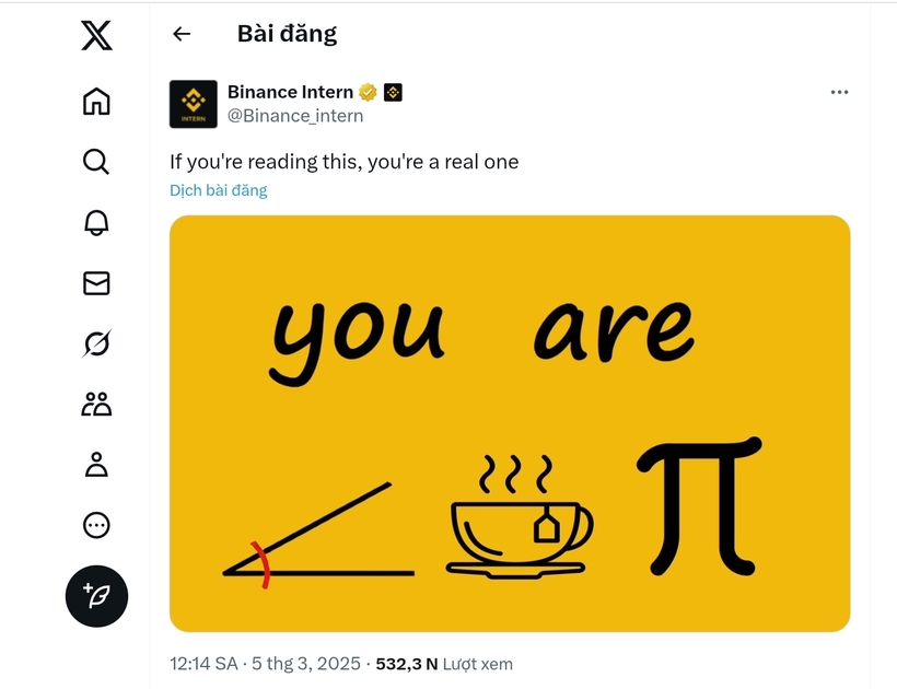 Trang X được cho là thuộc sở hữu của sàn Binance đăng tải bài viết ẩn ý có hình ảnh số Pi.