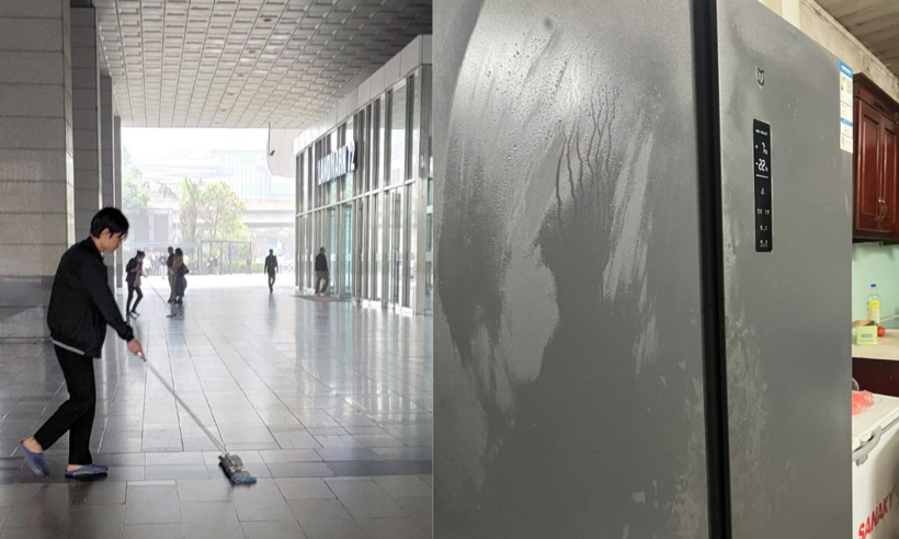 Thời tiết nồm ẩm khiến nền nhà trơn trượt, đồ điện tử bị đọng nhiều hơi nước.