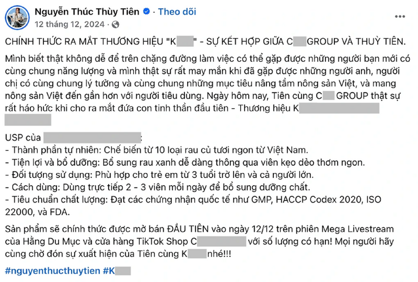 Bài đăng quảng cáo sản phẩm đã bị ẩn trên trang cá nhân của Hoa hậu Nguyễn Thúc Thùy Tiên (Ảnh: Chụp màn hình/Dân Trí)