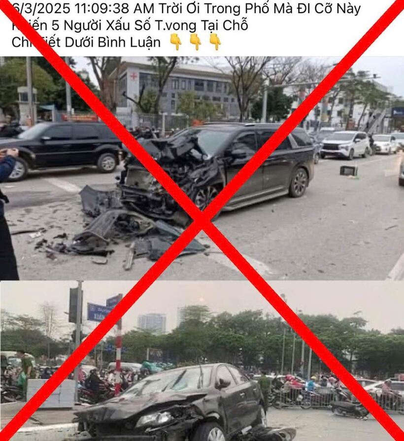 Thông tin sai lệch kèm hình ảnh cắt ghép hai vụ tai nạn khác nhau. Ảnh: CACC