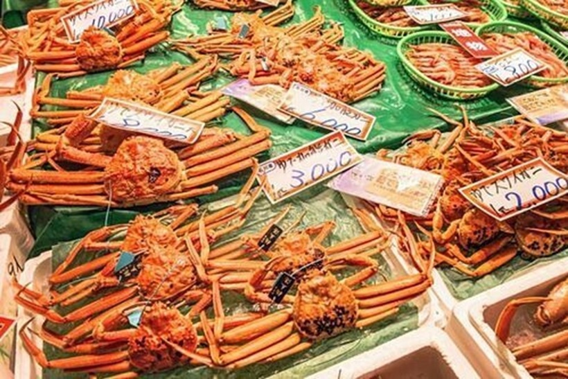 Cua tuyết tại chợ hải sán ở Nhật Bản.