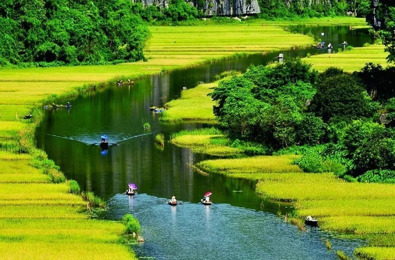 Hang Múa nằm ở vị trí trung tâm của Tam Cốc, với tầm nhìn bao quát toàn cảnh.