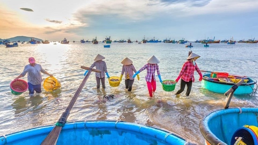 Ánh nắng vàng rực rỡ chiếu xuống mặt biển, tạo nên một khung cảnh lãng mạn và bình yên.