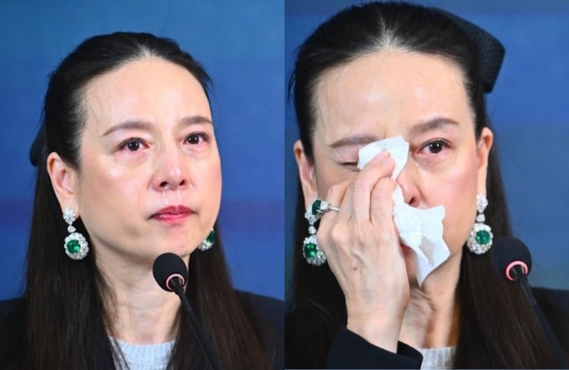 Madam Pang khóc tại buổi họp báo.