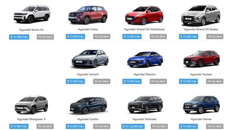 Các dòng xe Hyundai. (Nguồn: Hyundai)