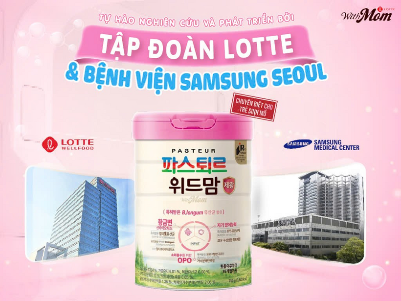 Sữa Withmom Cesar được sản xuất bởi Tập đoàn LOTTE và Bệnh viện Samsung Seoul hàng đầu Hàn Quốc