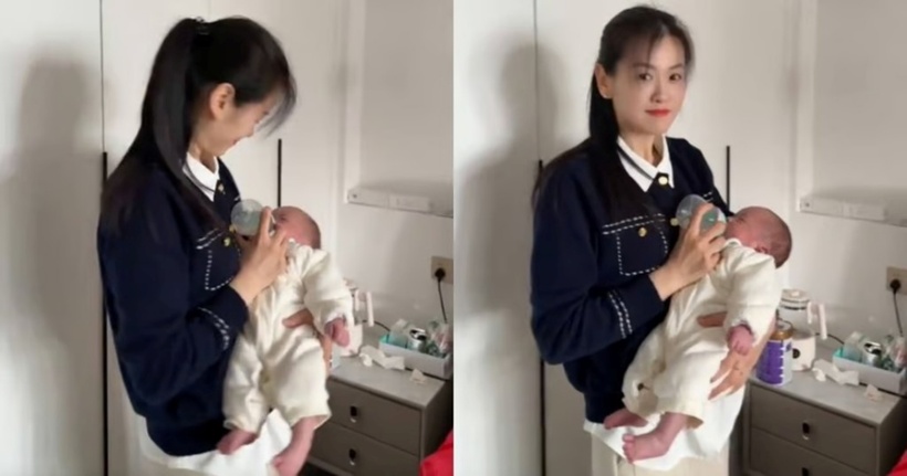 Bà nội trẻ măng này buộc tóc đuôi ngựa dài và trang điểm nhẹ. Ảnh: Weibo.