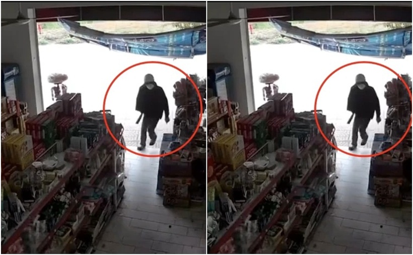 Đối tượng dùng dao cướp tài sản tại cửa hàng tạp hóa. (Ảnh: Báo Phú Thọ)