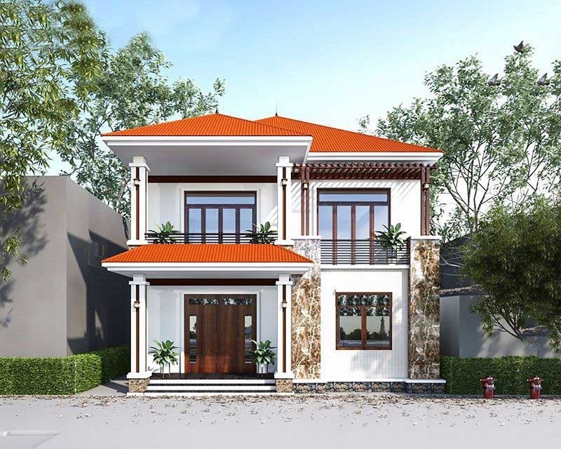 Nhà 2 tầng cung cấp không gian sinh hoạt rộng rãi, thoải mái cho gia đình nhiều thế hệ.