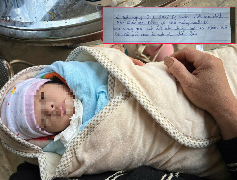 Bé gái bị bỏ rơi kèm theo bức thư tay. (Ảnh: Công an Bạch Đằng)