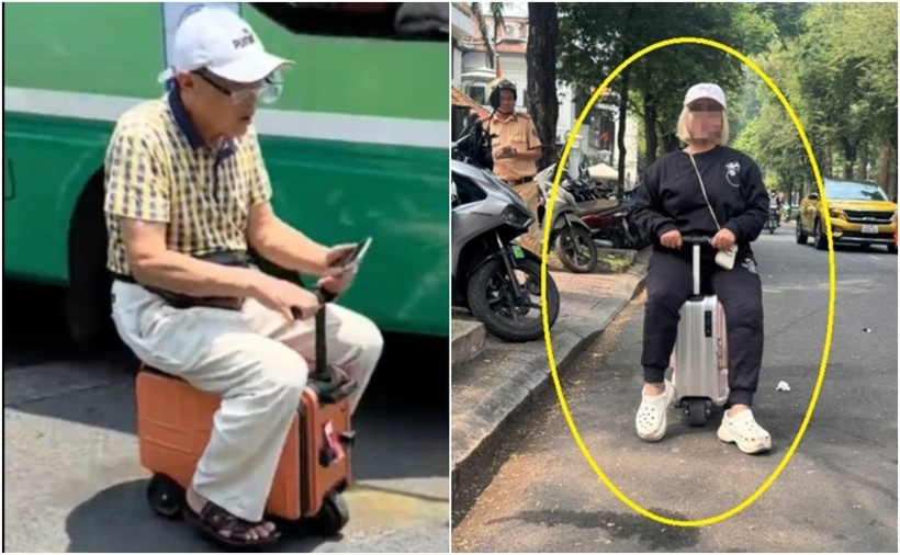 Chạy scooter, vali điện ra đường, chắc chắn bị xử phạt. (Ảnh: Công an nhân dân)