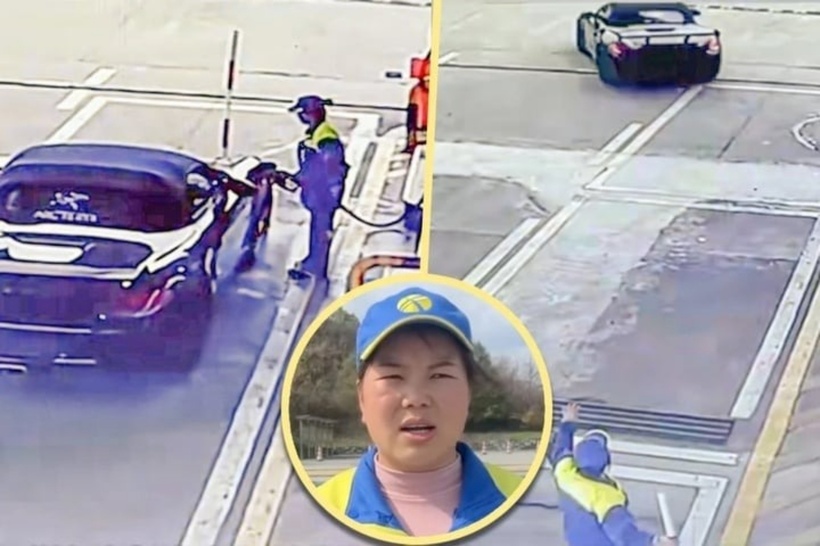 Phú ông bỏ đi trong sự hoang mang của nhân viên trạm xăng. Ảnh: SCMP