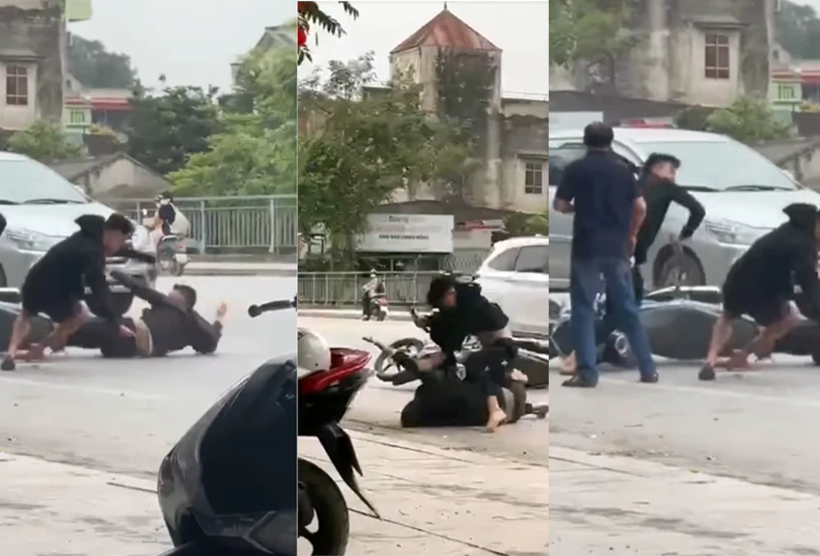 Hình ảnh nam thanh niên bị tấn công tới tấp trên phố. Ảnh: Pháp luật TP.HCM