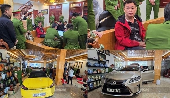 Cơ quan Cảnh sát điều tra, Công an tỉnh Thái Bình khám xét khẩn cấp nơi ở của ông trùm "Tuấn chợ Gốc". Ảnh: Lao động