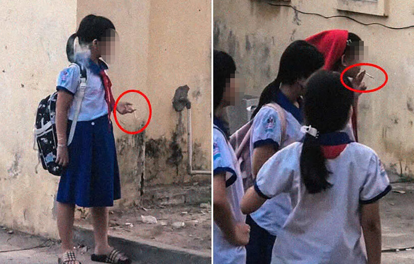 Hình ảnh nhóm nữ sinh hút thuốc lá được chia sẻ trên mạng xã hội. (Ảnh: VietnamNet)
