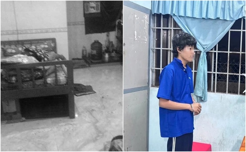 Nghi phạm Huỳnh Tấn T. và hiện trường vụ án. (Ảnh: Thanh niên)