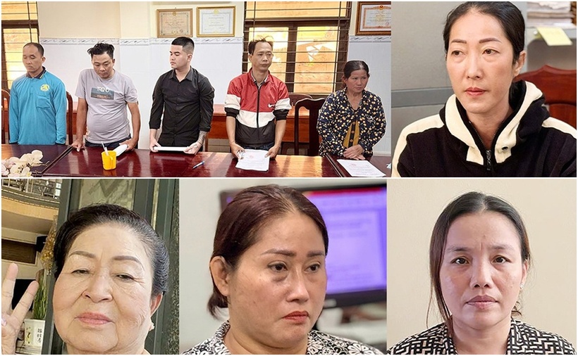 Các bị can trong vụ án môi giới mại dâm. (Ảnh: Cơ quan công an)