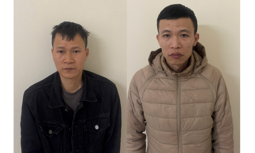 Đối tượng Đỗ Ngọc Cường (bên trái) và đối tượng Hoàng Giang Nam. (Ảnh CAHN)