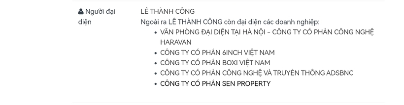 Ông Lê Thành Công làm người đại diện pháp luật tại hàng loạt doanh nghiệp.