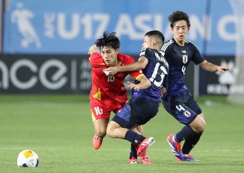 Hotboy U17 Việt Nam lập công, tạo địa chấn trước Nhật Bản tại giải châu Á. Ảnh: VFF.