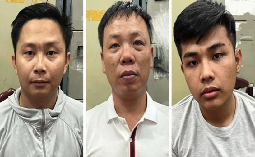 Võ Văn Quân (trái), Nguyễn Quốc Trầm (giữa) và Nguyễn Trung Trí (phải) bị công an bắt giữ. (Ảnh: Công an Long An)