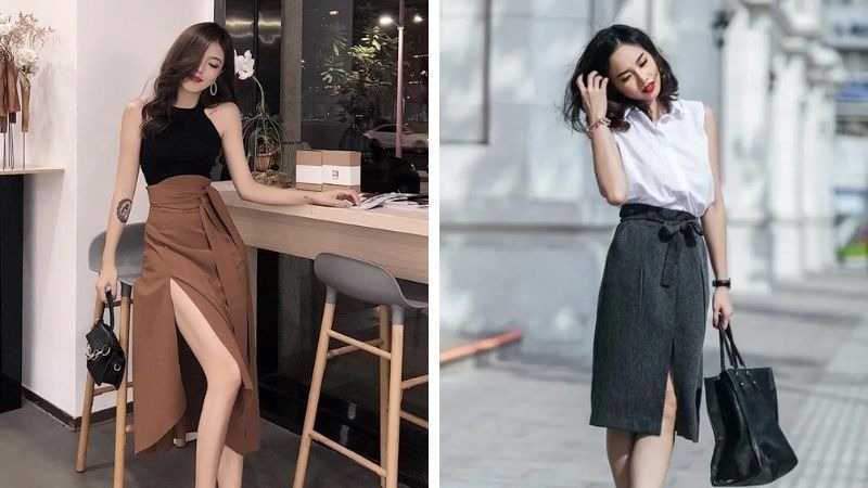 Áo sát nách phối cùng chân váy xẻ tà