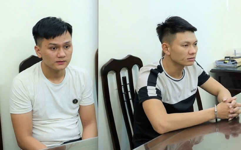 Bị can Cường và Hào tại cơ quan công an. Ảnh: Tiền Phong