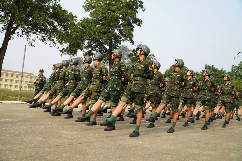 Lực lượng tham gia duyệt binh được huấn luyện về điều lệnh đội ngũ cá nhân, đội ngũ khối, bảo đảm đúng, đều, đẹp, thống nhất, chính quy. Ảnh: TTXVN phát