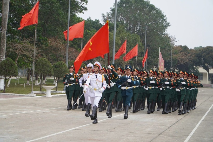 Lực lượng tham gia duyệt binh được huấn luyện về điều lệnh đội ngũ cá nhân, đội ngũ khối, bảo đảm đúng, đều, đẹp, thống nhất, chính quy. Ảnh: TTXVN phát