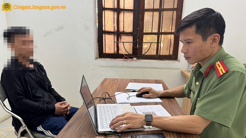 H.V.T tại cơ quan Công an. Ảnh: Công an tỉnh Lạng Sơn.