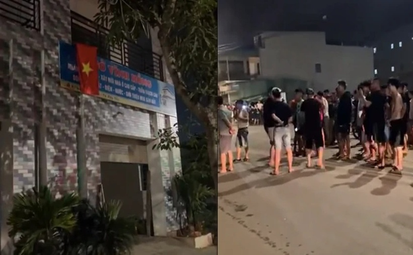 Nhiều người tập trung bên ngoài hiện trường vụ nổ tối 23/4. (Ảnh: Pháp luật TP.HCM)