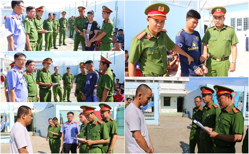 Các bị can nghe tống đạt các quyết định khởi tố, bắt tạm giam. (Ảnh: Thanh niên)