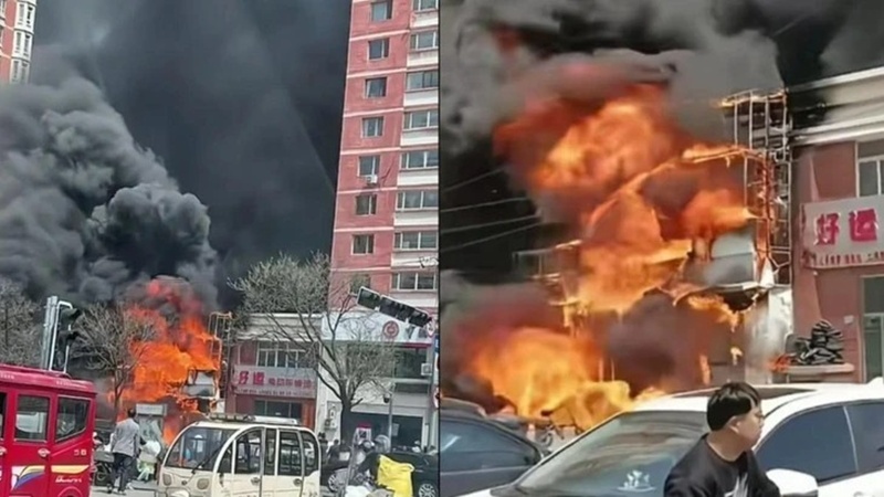 Một vụ hỏa hoạn nghiêm trọng xảy ra vào ngày 29/4 tại một nhà hàng ở đông bắc Trung Quốc. Ảnh: TVBS/News.163.com.