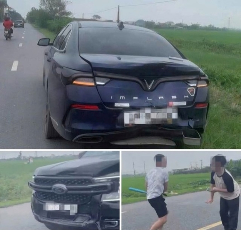 Hình ảnh tài xế xe bán tải dùng gậy bóng chày đánh tài xế khác. Ảnh: Người Lao Động