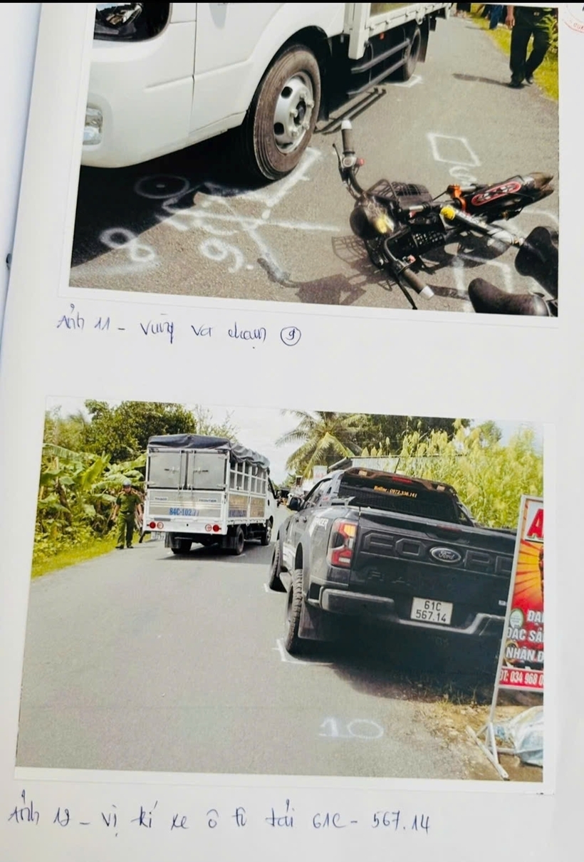Bản ảnh hiện trường vụ tai nạn giao thông gây tử vong 1 nữ sinh ở Vĩnh Long. (Ảnh: Cơ quan công an)