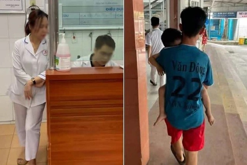 Hình ảnh cháu bé gặp tai nạn giao thông được đưa vào Bệnh viện Đa khoa tỉnh Nam Định cấp cứu vào chiều 3/5. Ảnh: Dân Việt