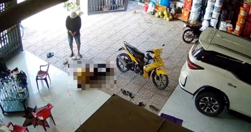 Hiện trường vụ nổ súng ở Vĩnh Long. Ảnh cắt từ clip